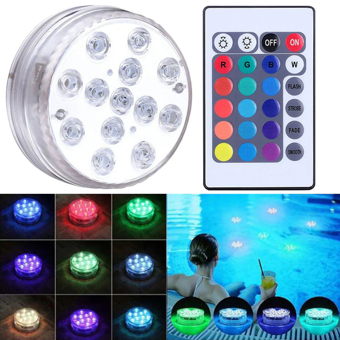 Kit de iluminación RGB para piscinas - Inalámbrico con control remoto